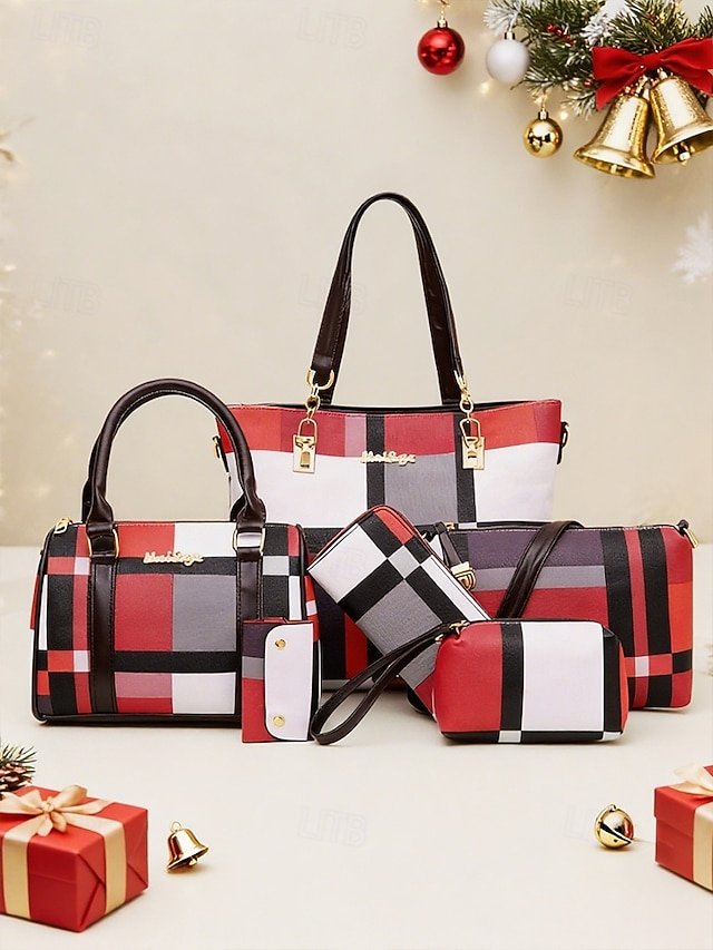 acpitf1761214275265 Women's Christmas Plaid Handbag Set, Multi-color Faux - Image 1