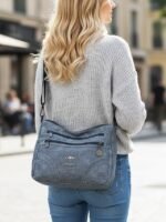 Women's Brown Faux Leather Crossbody Bag with Multiple