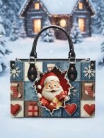 Women's Christmas Tote Bag - Faux Leather, Santa and - Image 3
