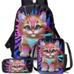 Kids 3-piece colorful cat backpack set (with insulated lunch bag