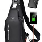 Men's Waterproof Oxford Cloth Sling Bag with USB Charging