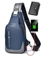 Men's Waterproof Oxford Cloth Sling Bag with USB Charging - Image 17