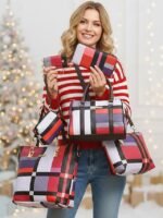Women's Christmas Plaid Handbag Set, Multi-color Faux - Image 2