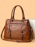 Women's Large Faux Leather Shoulder Tote Bag with Multiple