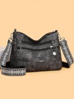 Women's Brown Faux Leather Crossbody Bag with Multiple - Image 12