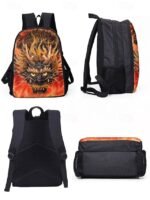 Men's 3-Piece Dragon Backpack Set with Flame Print - - Image 7