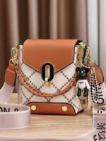 Women's Trendy Plaid Mini Shoulder Bag with Bear Charm, - Image 16