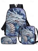 Men's 3-Piece Dragon Backpack Set with Flame Print - - Image 16
