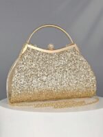 Women's Glitter Evening Clutch Bag – Sparkly Gold Handbag - Image 6