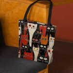 Colorful Large Capacity Tote Bags with Abstract Cat Art Designs - Image 4