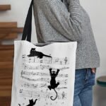 Large Capacity Tote Bag with 3D Cat Print and Paw Patterns –
