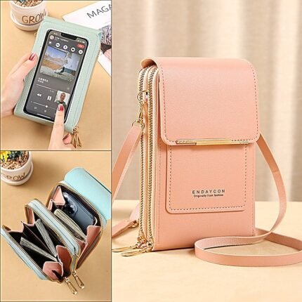 Women's Pink Multi - Zipper Crossbody Phone Bag, Compact