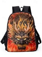 Men's 3-Piece Dragon Backpack Set with Flame Print - - Image 4