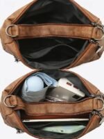 Women's Brown Faux Leather Crossbody Bag with Multiple - Image 5