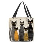Colorful Large Capacity Tote Bags with Abstract Cat Art Designs - Image 12