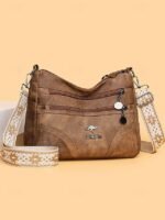 Women's Brown Faux Leather Crossbody Bag with Multiple - Image 2