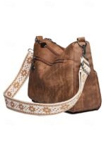 Women's Brown Faux Leather Crossbody Bag with Multiple - Image 4