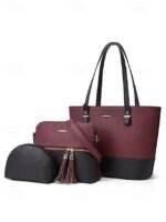 Elegant women's stylish two-tone patchwork handbag set with - Image 14