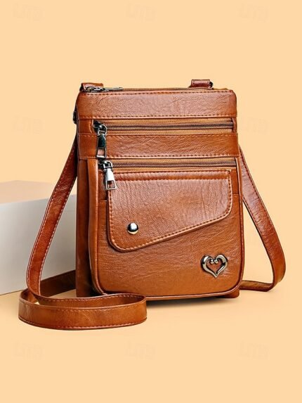 Women's Faux Leather Crossbody Bag with Multiple Zipper