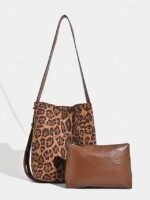 70Pcs Women's Suede-Like Faux Leather Tote with Leopard print - Image 2